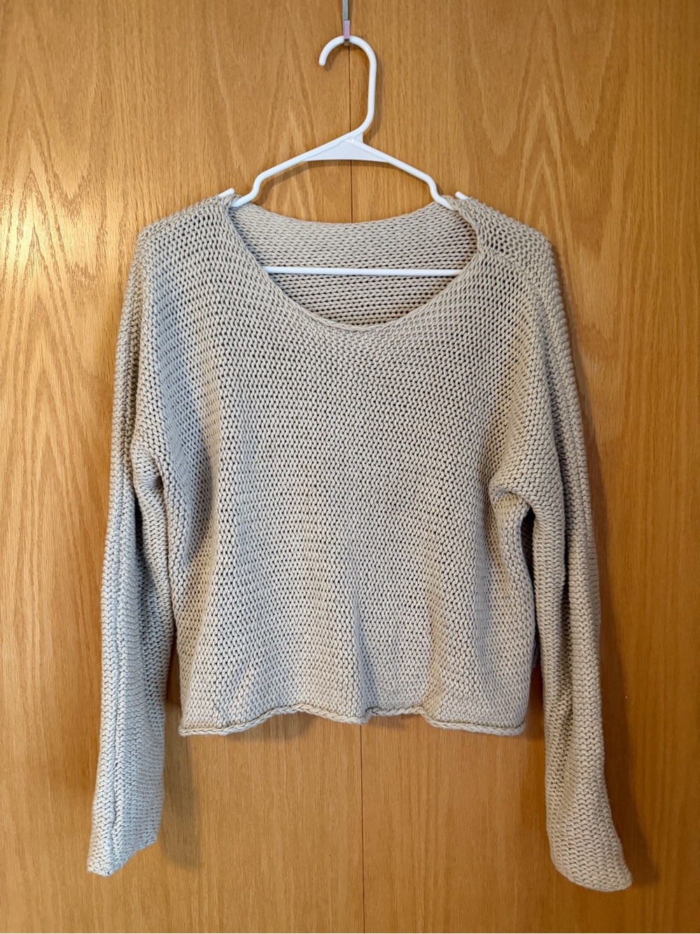 White Crow Light Beige Scoop Neck Knit Sweater